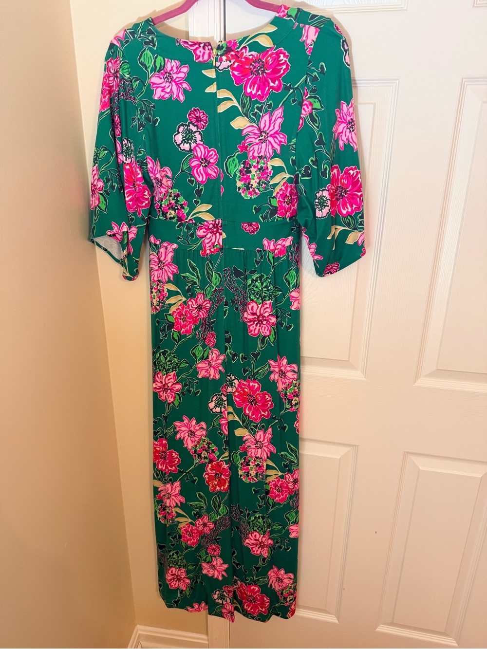 🌸NWOT Lilly Pulitzer Green Dress with Hot Pink Floral Print - Picture 5 of 6
